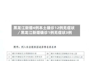 黑龙江新增4例本土确诊12例无症状／黑龙江新增确诊1例无症状3例