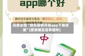 玩家必搜“微乐麻将开挂app下载安装”(原来确实是有插件)