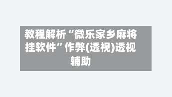 教程解析“微乐家乡麻将挂软件	”作弊(透视)透视辅助-第1张图片
