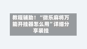 教程辅助！“微乐麻将万能开挂器怎么用”详细分享装挂-第1张图片