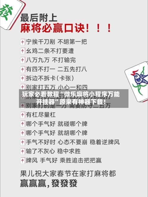 玩家必看教程“微乐麻将小程序万能开挂器	”原来有神器下载！-第3张图片