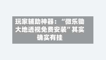 玩家辅助神器：“微乐锄大地透视免费安装	”其实确实有挂-第1张图片