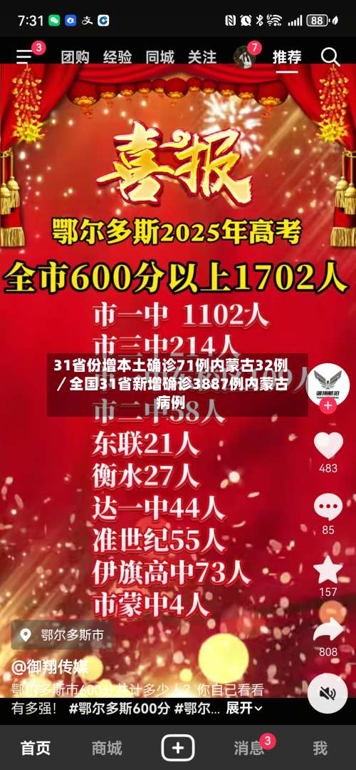 31省份增本土确诊71例内蒙古32例／全国31省新增确诊3887例内蒙古病例-第2张图片