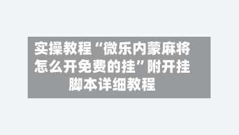 实操教程“微乐内蒙麻将怎么开免费的挂”附开挂脚本详细教程-第3张图片